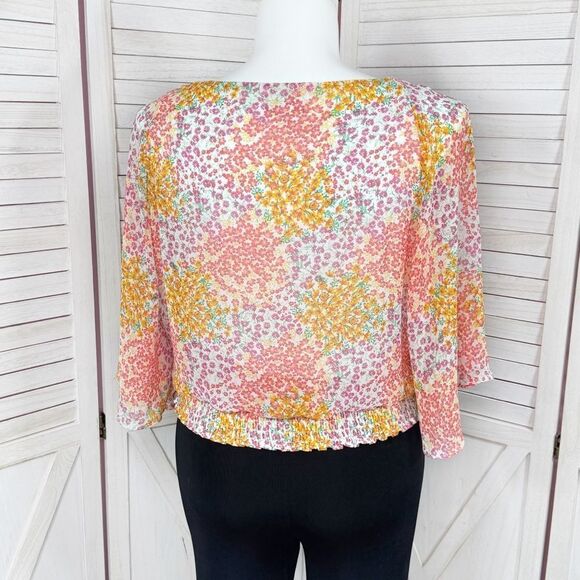 Sam & Jess Floral Butterfly Sleeve Smocked Waist Blouse Pink Multi Large - Picture 5 of 14